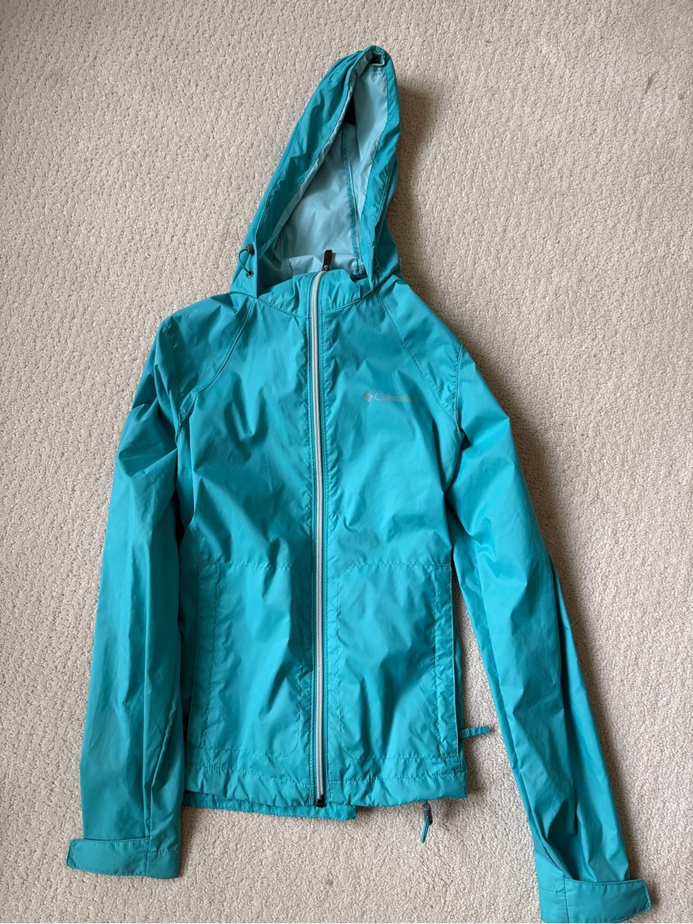 Columbia Women's Aqua Blue Hooded Windbreaker Jacket Size XS Never Worn!